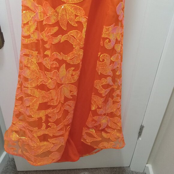 Sparkly Orange Sequin One Shoulder Long Prom Dress NWOT - Picture 5 of 7